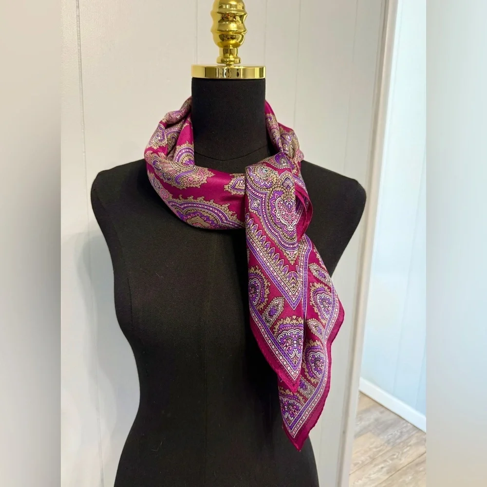 Elegant Paisley Silk Scarf - Purple and Red ( almost maroon)